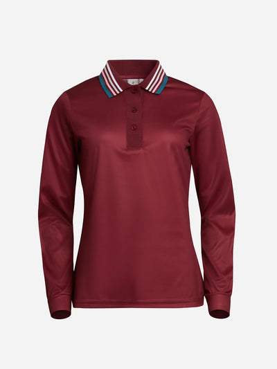 W_BLANK_Stripe_BLANK_Polo_BLANK_LS_Burgundy_Cross_BLANK_Sportswear