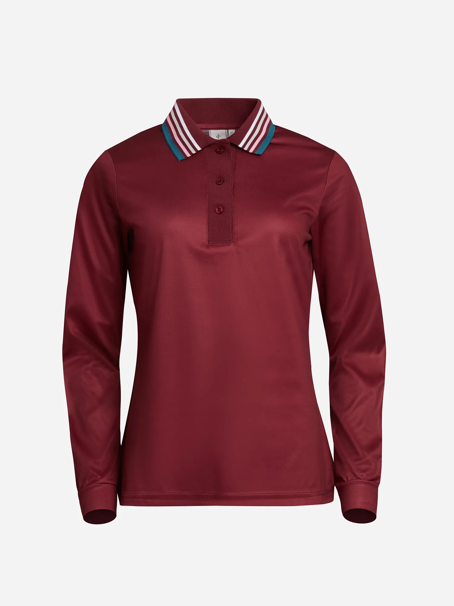 W_BLANK_Stripe_BLANK_Polo_BLANK_LS_Burgundy_Cross_BLANK_Sportswear